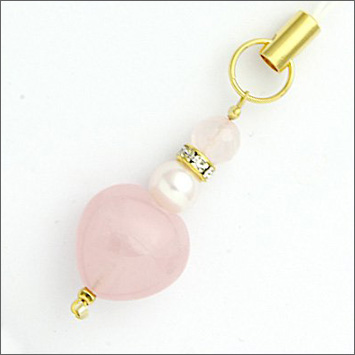 伊勢志摩産あこや真珠携帯ストラップ（ローズクォーツ） 