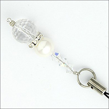 伊勢志摩産あこや真珠携帯ストラップ（水晶）